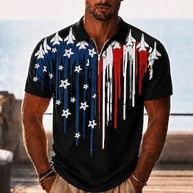 4 juillet 2026, 250e anniversaire Homme Drapeau Américain Polos à zip Manche Courte Polos Chemises à Col Occasionnel Tenue de soirée Vêtements de festival Impr thumbnail 2