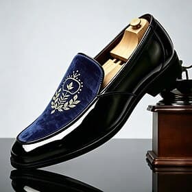 Men's Velvet Slip-On Dress Loafers, Embroidered Formal Shoes for Wedding, Banquet, Prom and Evening Events