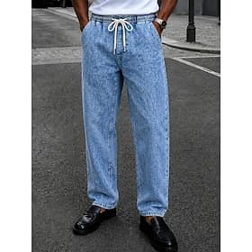 Homme Pantalons Pantalon décontracté Pantalon d'été 100% Coton Pantalons Amples Cordon de serrage Taille Élastique Jambe Droite Uni Confort Respirant Longueur