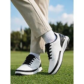 Men's Black White Golf Shoes, Lace-Up Sport Casual Shoes, Comfortable Non-Slip Walking Shoes for Golf, Travel, Daily Wear