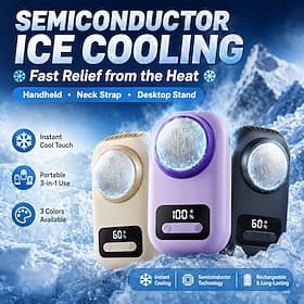 Portable Neck Fan with Ice Cooling Plate, USB Rechargeable Handheld Waist Clip Fan, Quiet Personal Fan with Large LED Display  5 Speed Settings, Wearable Cooli