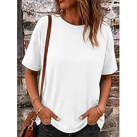 Women's 100% Cotton T Shirt Tee Top Solid Color Stylish Classic Short Sleeve Crew Neck Regular Tops Casual Daily Going out Blue Khaki Black White Light Green S
