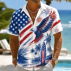 4 juli 2026 250e Voor heren Adelaar Amerikaanse vlag Kokospalm Overhemd Zomer overhemd Overhemd met knopen Korte mouw Vaderlandslievend Dagelijks Streetwear Zo thumbnail 2