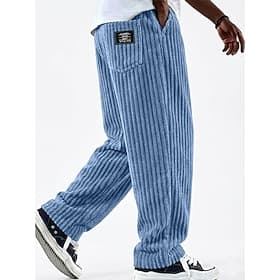 Men's Trousers Corduroy Pants Winter Pants Casual Pants Drawstring Straight Leg Solid Color Comfort Full Length Casual Daily Outdoor Fashion Classic Style Blac