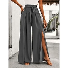 Women's Chiffon Wide Leg Casual Pants Elegant Vacation Full Length High Waist Blue Grey Black Light Brown Summer Spring