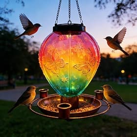 Outdoor Solar Waterproof Hot Air Balloon Hanging Lantern  Multifunctional Bird Feeder, Metal Base with Acrylic Cover, Decorative Garden Yard Patio Tree Lamp fo