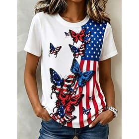 Amerikaanse onafhankelijkheidsdag Dames T-shirt Afdrukken Grafisch Amerikaanse vlag Vintage Modieus Casual Korte mouw Strakke ronde hals Normale tops Casual Da thumbnail 3