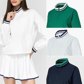 Mulheres Cor Sólida Camisa de treino Jaqueta esportiva de tênis Manga Longa Zíper Bolsos Secagem Rápida Leve Pavio Humido Respirável Tênis Golfe Corrida Colari thumbnail 2