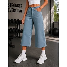 Women's Capri Pants Jeans Wide Leg Chinos Fashion Capris High Waist Comfortable Black Light Blue Gray Summer Spring