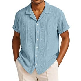 Homme Chemise Chemise Décontractée Chemise Boutonnée Chemise jacquard Noir Blanche bleu marine Violet Bleu clair Manche Courte Uni Col cubain Occasionnel Quoti