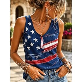 American Independence Day Women's Tank Top Print Graphic Flag Vintage Stylish Classic Sleeveless V Neck Regular Tops Casual Daily Blue Red Navy Blue Summer Spr