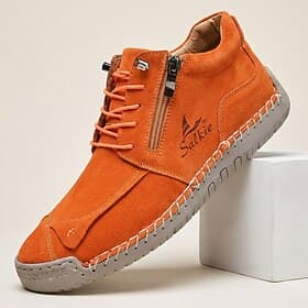 Orangefarbene Herren-Freizeitschuhe zum Schnüren, leichte und bequeme Laufschuhe, handgenäht im eleganten Freizeitstil, ideal für Alltag, Reisen, Wochenendausf