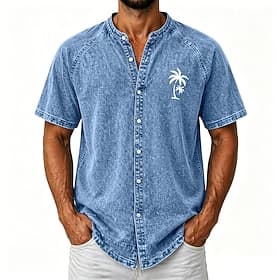 Homme Chemise Chemise Décontractée Chemise Boutonnée Teinture en vêtement Chemise délavée à l'acide Rose Claire Vert Kaki Gris Bleu clair Manche Courte Uni Col