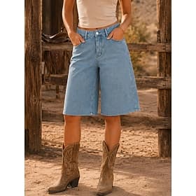 Mulheres Jeans Burmuda Shorts Moda Comprimento do joelho Cintura Alta Clássico Conforto Formal Preto Azul Claro Cinzento Verão Primavera