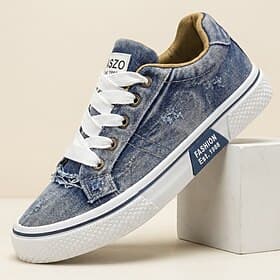 Men's Blue Denim Casual Sneakers Lace-Up Lightweight Comfort Walking Shoes Trendy Low Top Footwear for Daily Wear, Travel, Weekend Outings and Street Style