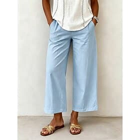 Pantalon d'été femme 100% coton, jambes larges, décontracté, mode vacances, streetwear, longueur cheville, taille haute, uni, poche, taille élastique, conforta