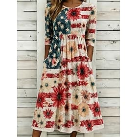 Amerikaanse onafhankelijkheidsdag Dames Halflange jurk Hemdjurk Vakantie Feest Casual Dagelijks Zomerjurk Lente Jurk Normale pasvorm Amerikaanse vlag 3/4 mouw thumbnail 3
