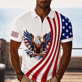 4 juillet 2026, 250e anniversaire Homme Drapeau Américain Polos à zip Manche Courte Polos Chemises à Col Occasionnel Tenue de soirée Vêtements de festival Impr thumbnail 3