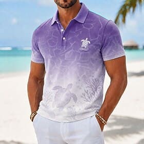 Men's Animal Hawaiian Polo Shirts Short Sleeve Polo Shirts Collared Shirts Casual Athleisure Vacation Wear 3D Print Buttons Breathable Mesh Spring  Summer Blue