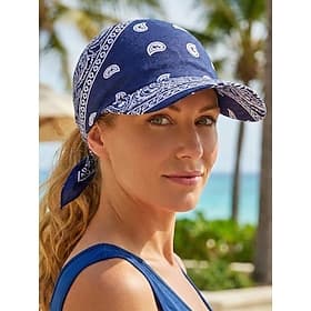Women's Bandana Baseball Cap, Breathable Polyester Tie Back Sun Hat, Paisley Print Head Scarf Cap for Summer Beach Vacation, Riding, Camping, Casual Outdoor We