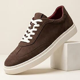 Men's Suede Look Lace-Up Sneakers, Minimalist Low Top Casual Shoes for Daily Walking, Travel and Smart Casual Outfits