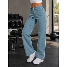 Mujer Vaqueros Chinos Pantalones Rectos Moda Longitud total Alta cintura Rígido Vacaciones Formal Negro Azul Claro Gris Primavera