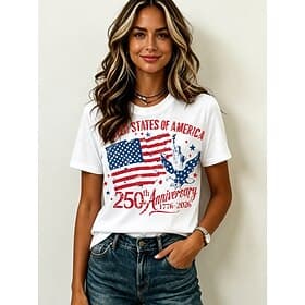 Amerikaanse onafhankelijkheidsdag Dames T-shirt Afdrukken Grafisch Amerikaanse vlag Vintage Modieus Casual Korte mouw Strakke ronde hals Normale tops Casual Da thumbnail 10