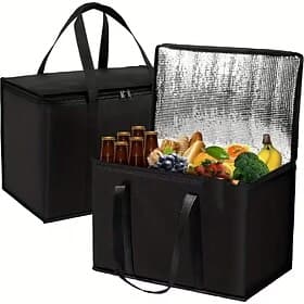 2pcs Large and Extra-Large Insulated Bags, Keep Food Hot or Cold for Several Hours - Shopping Tote, Soft Cooler Bag, Suitable for Catering/Doordash, Pizza Insu