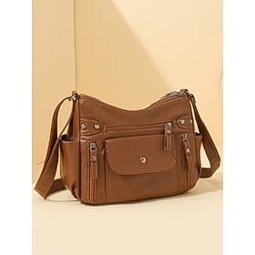 Women's Faux Leather Crossbody Bag, Multi-Pocket Large Capacity Shoulder Purse with Adjustable Strap, Soft Vintage Messenger Handbag for Travel, Vacation and D