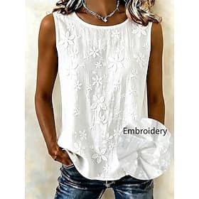Women's Shirt Solid Color Elegant Bohemia Vacation Sleeveless 3/4 Length Sleeve V Neck Long Tops Casual White Summer Spring