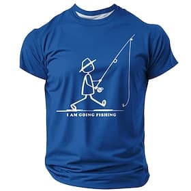 Herren-T-Shirt mit lustigem Stickman-Motiv „Ich gehe angeln", schmal geschnitten, für Outdoor-Aktivitäten und Freizeit, Größen S, M, L, XL, XXL, XXXL