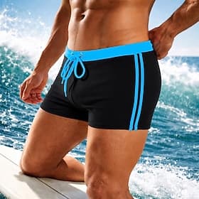 Men's Swim Shorts Swim Trunks Patchwork Boyleg Quick Dry Elastic Breathable Swimwear Bottoms Surfing Water Sports Swimming Summer