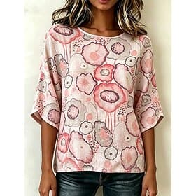 Per donna Blusa Stampato Floreale Grafico Vintage Elegante Casual Manica 3/4 Girocollo Top Regolari Casuale Quotidiano Abbigliamento da vacanza Rosa Marrone ch
