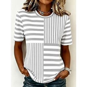 Women's T Shirt Print Striped Graphic Striped Vintage Stylish Classic Short Sleeve Crew Neck Regular Tops Casual Daily Blue Purple Gray Summer Spring
