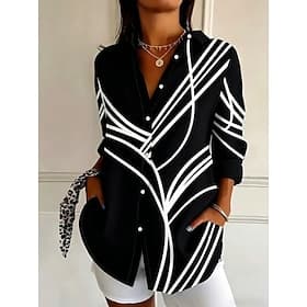 Per donna Camicia Blusa Patchwork Bottoni Stampato Grafico Geometrico Vintage Tropicale Quotidiano Manica Lunga Colletto Colletto a Camicia Top lunghi Casuale