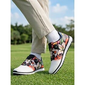 Men's Floral Golf Shoes, Slip-On Casual Sport Shoes, Lightweight Non-Slip Shoes for Golf, Resort, Outdoor Events