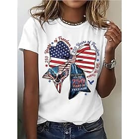 Giorno dell'Indipendenza Americana Per donna Maglietta Stampato Grafico Bandiera Americana Vintage Moda Casual Manica Corta Girocollo Top Regolari Casuale Quot thumbnail 8