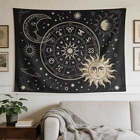 Tapisserie murale céleste représentant le zodiaque, carte du ciel et de la lune, à suspendre pour la chambre ou le salon, style bohème