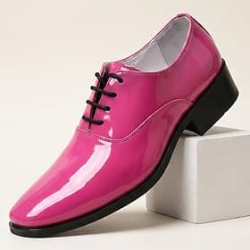 Men's Pink Patent Oxford Shoes, Lace-Up Dress Shoes, Bold Formal Party Shoes for Wedding, Prom, Stage Performance