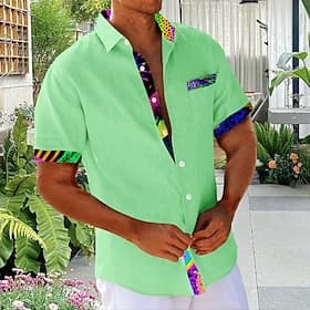 Men's Geometric Abstract Art Shirt Summer Shirt Button Up Shirt Short Sleeve Fashion Casual Daily Holiday Summer Spring Turndown 3D Print Front One Pocket Butt