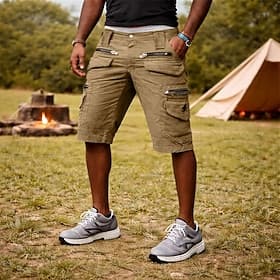 Homens Calças de carga Bermuda Cargo Calção Shorts casuais Bolsos Cintura elástica Tecido Cor Única Comprimento do joelho Casual Ao ar livre Streetwear Moda Ro