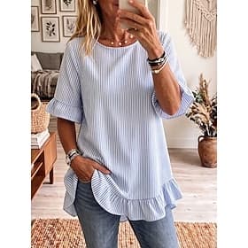 Women's Shirt Striped Elegant Bohemia Vacation Short Sleeve Long Tops Casual Daily Holiday Blue Black Pink Purple Green Summer Spring
