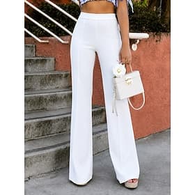 Femmes Jambe large Dress Pants works Mode Streetwear Longueur complète Taille haute Uni Avec Poches Taille Élastique Confortable Non Elastique Quotidien Bureau