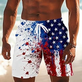 4th of July 2026 250th Men's American Flag Swim Trunks Bathing Suits Swim Shorts Board Shorts Mid Waist Patriotic Daily Holiday Side Pockets Mesh Lining Elasti thumbnail 3