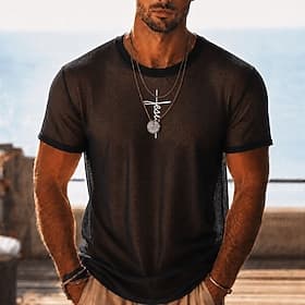 Transparentes Herren-T-Shirt aus Netzstoff, durchsichtiges Strandhemd, sommerliches Clubwear-Top für Herren