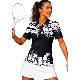 Mulheres Floral Camisa Esportiva Camisa polo de caminhada Camisa de tênis Camiseta de tênis Manga Curta Floral Botões UPF50 Resistente a UV Elasticidade Alta P