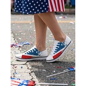 Women's White Patriotic American Flag Canvas Sneakers – Casual Lace-Up Walking Shoes for Independence Day, Parade, Casual Wear  USA Celebration