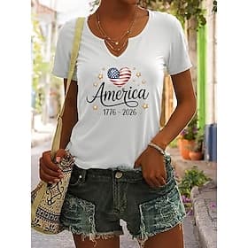 Amerikaanse onafhankelijkheidsdag Dames T-shirt Afdrukken Grafisch Amerikaanse vlag Vintage Stijlvol Klassiek Korte mouw Gekerfde nek Normale tops Dagelijks We