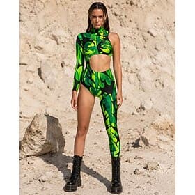 Cutout Bodysuit Onesie-Kostüm Grafik Abstrakt Drucken Neon Asymmetrisch Rave Damen Kostüm für Musikfestival Party Nachtclub Halloween Karneval Erwachsene