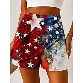 pantalones cortos chinos para mujer del día de la independencia americana vacaciones vintage casual pantalones cortos de cintura alta bandera gráfica plisados